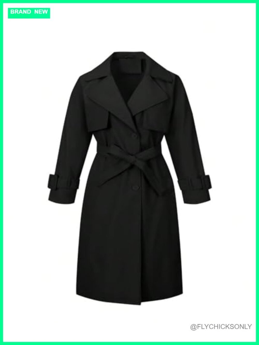 Women's Long Windproof Belted Trench Coat Notch Lapel